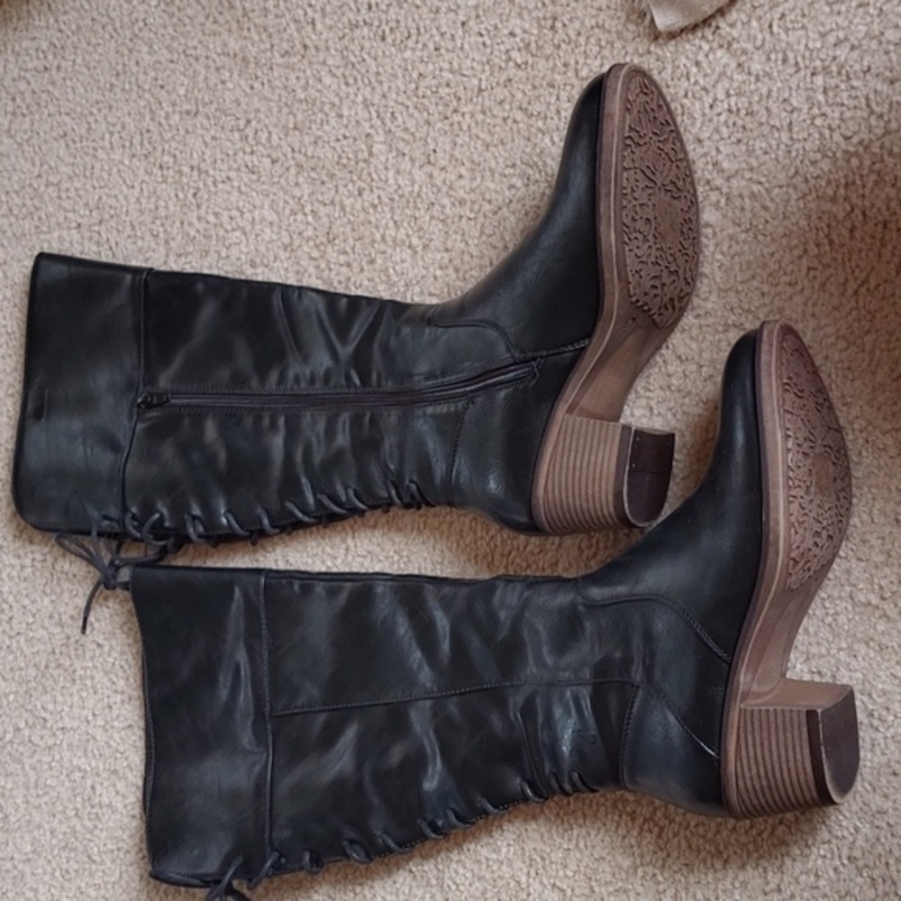 Black knee high faux leather boots